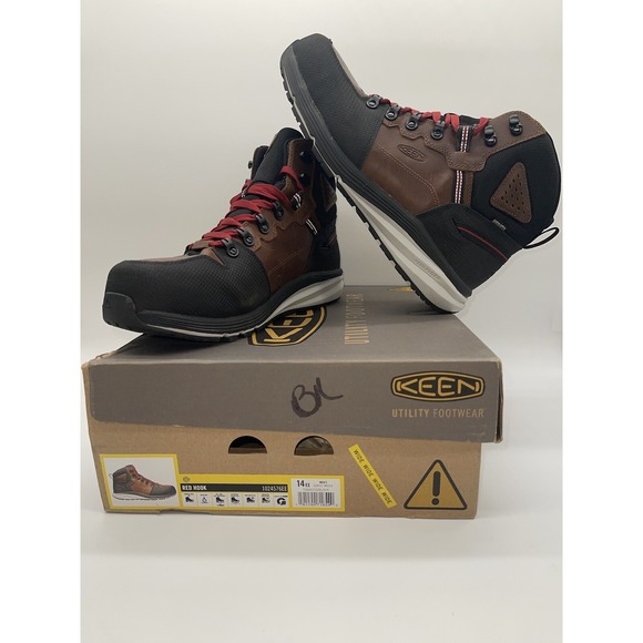 Keen Mens Red Hook 1024576EETobacco Black Carbon Fiber Toe Work Boots Size 14 EE